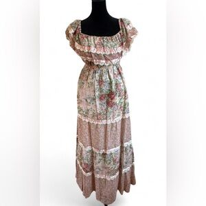 Saks Fifth Avenue Union Tag Vintage Floral Lace Cottage Prairie Flowy Maxi Dress